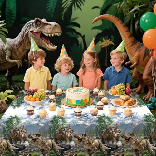 4-Pack Dinosaur Tablecloths for Kids Birthday Party, 52 x 86 Inch