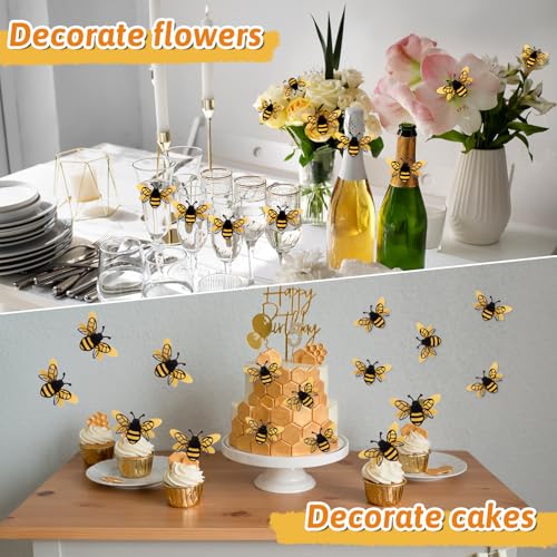 24 Pcs 3D Glitter Bee Wall Stickers - Realistic Bumble Bee Decor for Parties