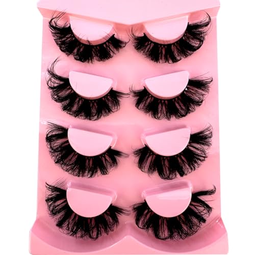 HBZGTLAD 3D Faux Mink False Eyelashes Thick Long Dramatic 4 Pairs