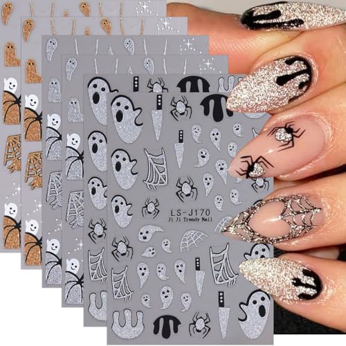 Halloween Nail Stickers 6 Sheets Self-Adhesive Glitter Decals