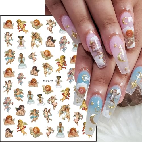 GUAACCB 8 Sheets 3D Angel Nail Stickers Cupid Wings & Rose Flower Decals