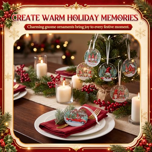 Crystal Glass Christmas Ornament Set - Gnomes, 6 Pack Holiday Decorations