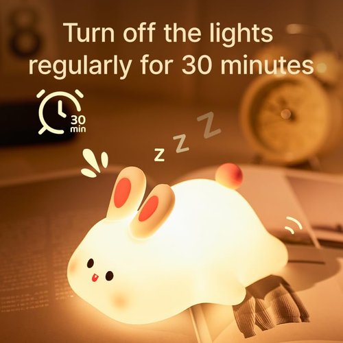 Drecoam Bunny Lamp, Rabbit Night Light with Timer, Soft Silicone Big Face Bunny Gifts, Rechargeable Dimmable LED Nursery Light, Animal Kawaii Bedroom Decor for Kids Baby