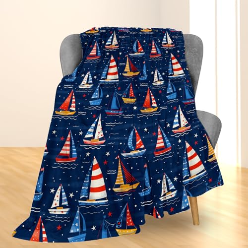 Nautical Sailboat Blanket - Lightweight Cozy Flannel Throw for Adults Kids - 80x60 with Sailboat11 Variation