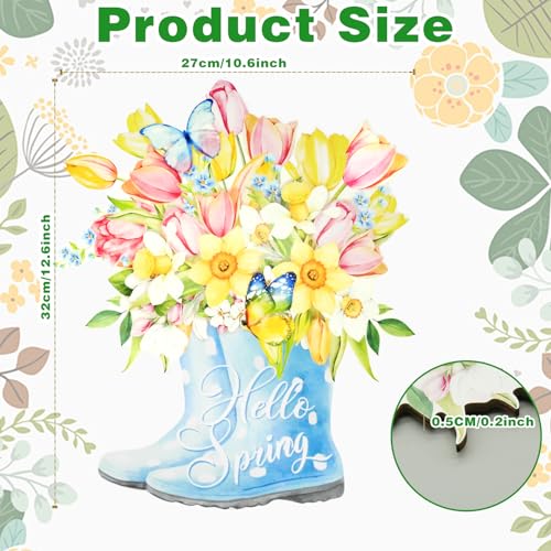 Hello Spring Wooden Door Sign with Colorful Flower Boots