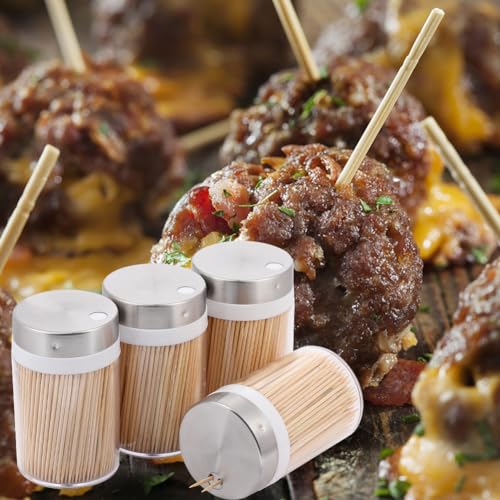 3000 Count Bamboo Toothpicks with 4 Reusable Holders - Sturdy & Eco-Friendly