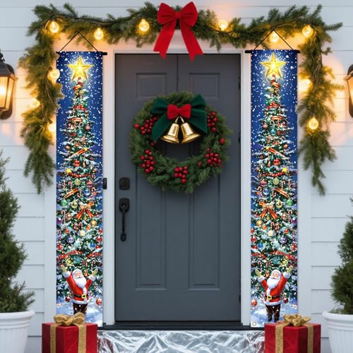 Nuxovilar Christmas Tree & Santa Porch Banners, 71x12in