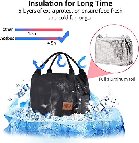 Aosbos Medium Insulated Lunch Bag - Black, 8.5L Leakproof Tote