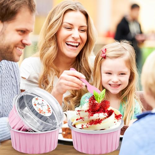 Pink Mini Cake Pans with Lids - 30Pcs Aluminum Foil Baking Set