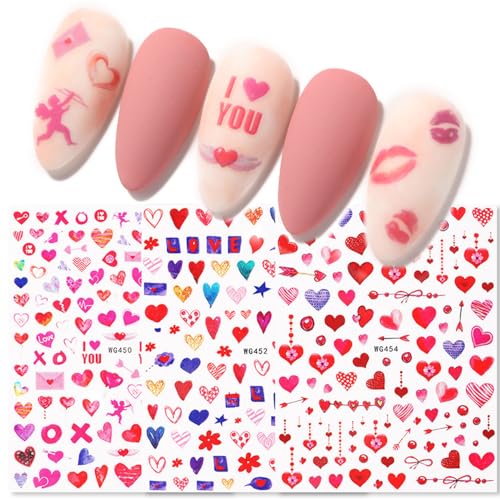 8 Sheets Valentines Day Nail Stickers Heart Decals for Nail Art