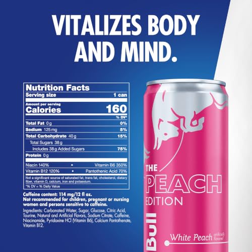 Red Bull Peach Edition Energy Drink, 12 fl oz, Pack of 4 Cans