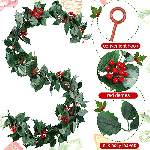 Christmas Garlands 3 Pack - 5.7 ft Faux Berry Holly Leaves Holiday Decor