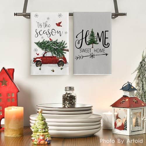 Christmas Snowman Truck Kitchen Towels Set of 4 - 18x26 Inches