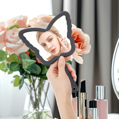 Butterfly Shaped Hand Held Mirror - Black Travel Vanity Makeup Mirror