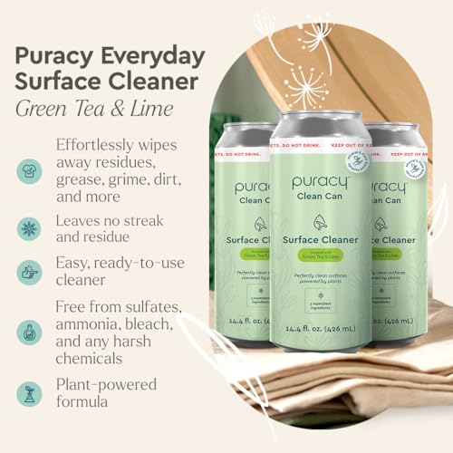 Puracy All-Purpose Cleaner - Plant-Powered Multi-Surface Spray (3 Pack, Green Tea + Lime)