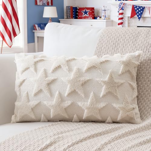 OTOSTAR Patriotic 4th of July Lumbar Throw Pillow Cover, 12x20 Inch Cream