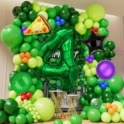 40 Inch Number 4 Turtle Balloon - Large Green Foil Birthday Decoration