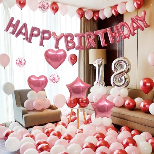 Pink Happy Birthday Banner & Star Balloons Set - 30pcs