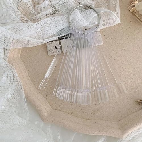 Clear Nail Swatch Sticks 100 Pcs Fan-Shaped Polish Display with Ring