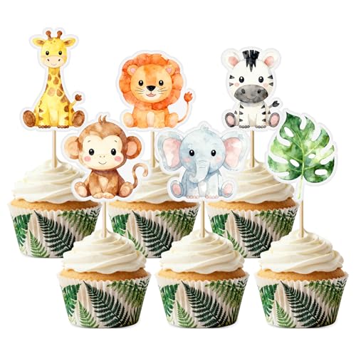 48 Pcs Jungle Animal Cupcake Toppers - Safari Party Decorations