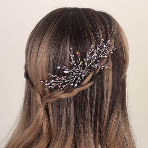 Aimimier Purple Crystal Bridal Hair Pin Handcrafted Wedding Hair Accessory