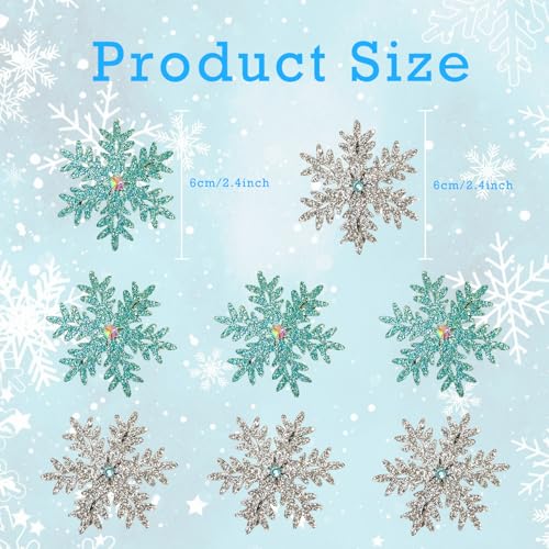Snowflake Rhinestone Hair Clips 6 PCS Blue Silver Holiday Hairpins