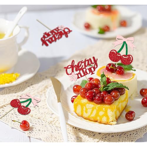 24 Pack She's the Cherry On Top Cupcake Toppers - Glitter Cake Picks