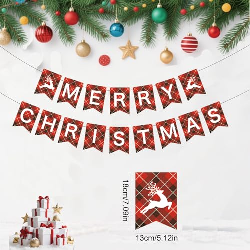 Pre-Strung Merry Christmas Banner - Red & Black Check Decoration
