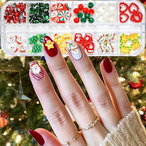 Christmas Nail Charms 3D Flat Back Acrylic Winter Nail Gems and Rhinestones