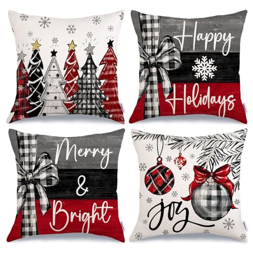 GEEORY Christmas Throw Pillow Covers 18x18 Inch - Set of 4 Farmhouse Xmas