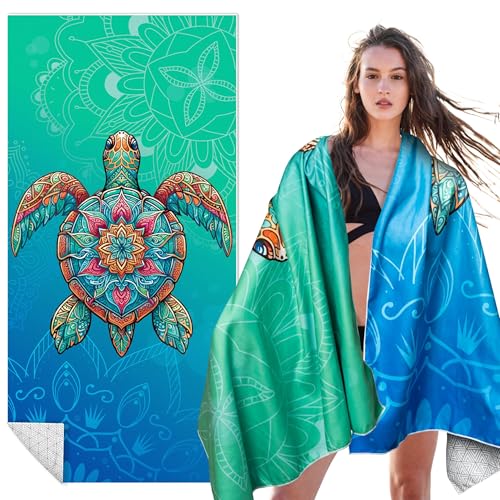GKgyeus Blue Turtle Oversized Microfiber Beach Towel - Quick Dry, Sand-Free, 71x35 Inches for Pool & Travel