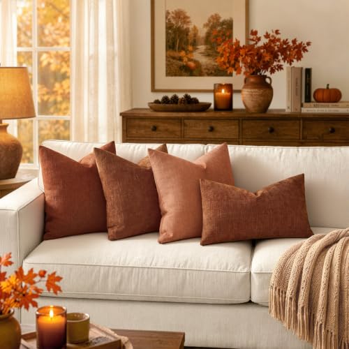 MIULEE 18x18 Inch Rust Linen Burlap Textured Pillow Covers Set of 2 Fall Farmhouse Decor