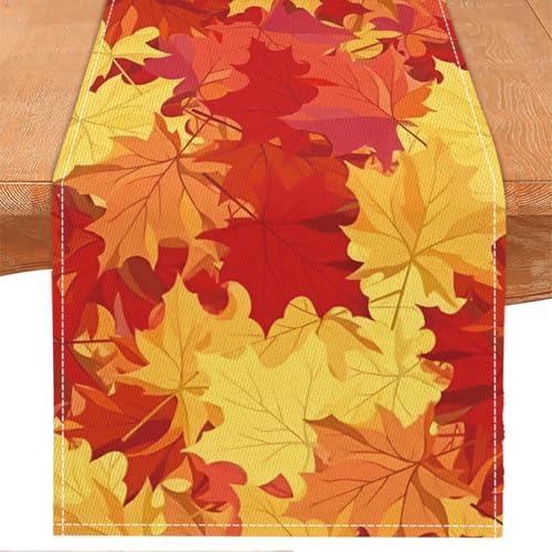 Maple Leaves Fall Table Runner - 13x72 Inch Autumn Decor