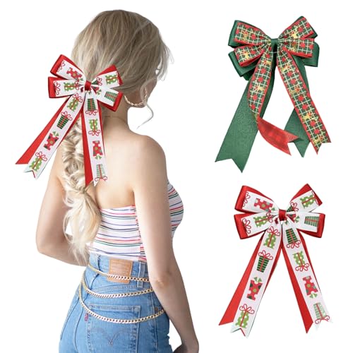 Ziyutam 5.5in Christmas Hair Bows for Girls Red Green Holiday Hair Clips