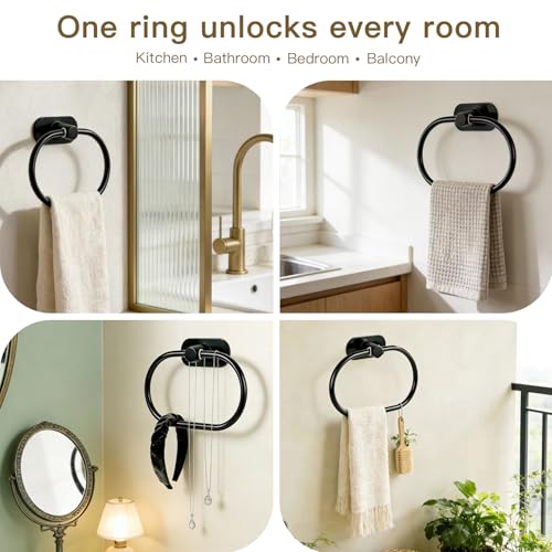Matte Black Self-Adhesive Towel Ring - Stainless Steel Bathroom Holder