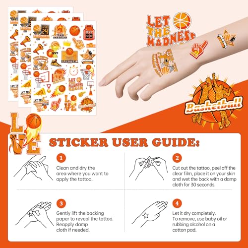 INCOK Basketball Temporary Tattoos - 8 Sheets & 200+ Party Favors