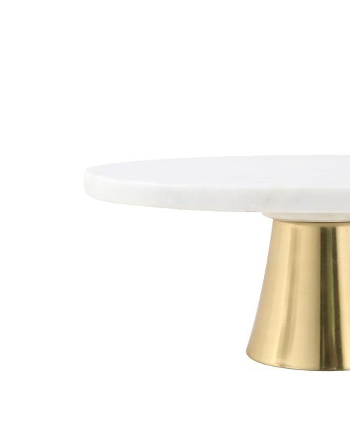 Cruiser’s Caché 12-Inch Marble Cake Stand | Natural White Marble with Gold Base | Round Dessert Stand, Cupcake Stand for Birthday Parties, Weddings, Baby Showers | White and Gold