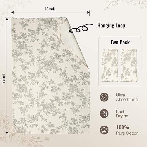 Organic Cotton French Pastoral Tea Towels Set of 2 - Green