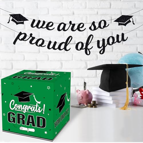 Green Graduation Card Box 2026 - Foldable Party Decor
