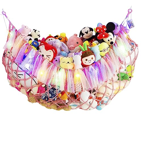 Amdermi Jumbo Boho Macrame Stuffed Animal Hammock with LED Lights - Pink