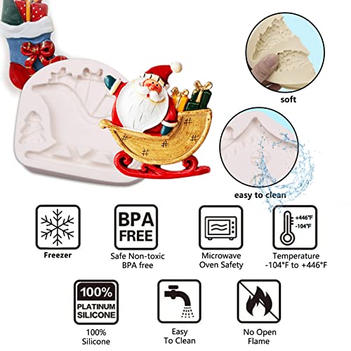 Christmas Silicone Fondant Mold Set for Cake Decoration - Santa, Tree, Sled, House