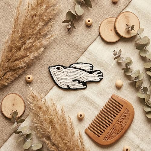 La Vivia Handmade Seed Bead Hair Barrette - White Bird Motif Clip