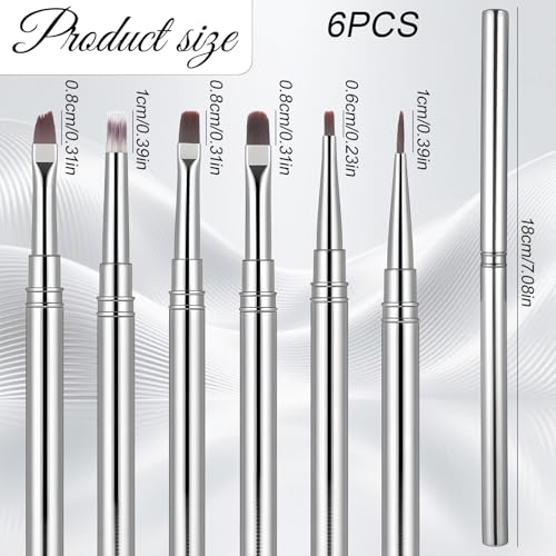 Exclaith 6-Piece Nail Polish Clean Up & Gel Art Brush Set with Metal Handles