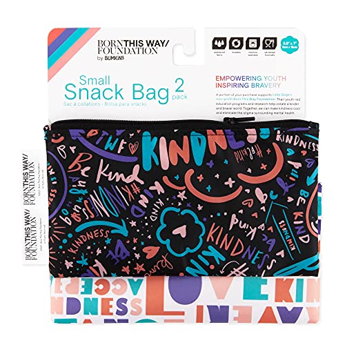 Bumkins Reusable Snack Bags - Kindness Small, 2-Pack Waterproof Fabric