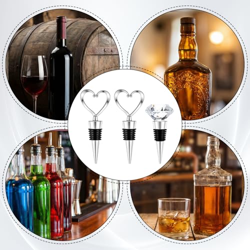 3-Pack Silicone Wine Stoppers with Heart & Diamond Design
