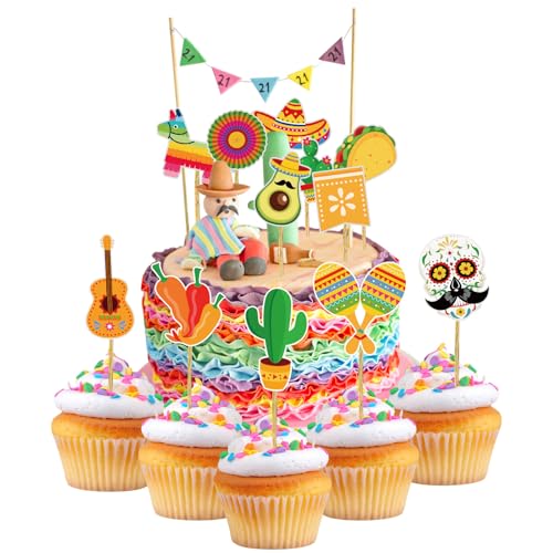 Mexican Fiesta Cupcake Toppers - 48 Pcs Cinco de Mayo Party Decorations