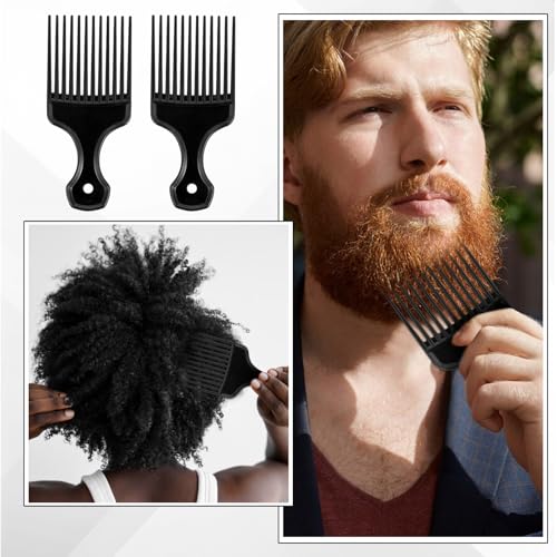 Qulkws 2 Piece Plastic Afro Hair Pick Comb Black Wide Tooth Detangling Lift
