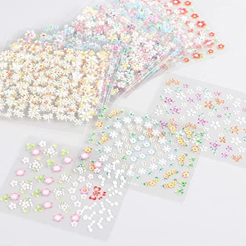 Vezocim 30 Sheets 3D Floral Nail Art Stickers Colorful Flower Decals
