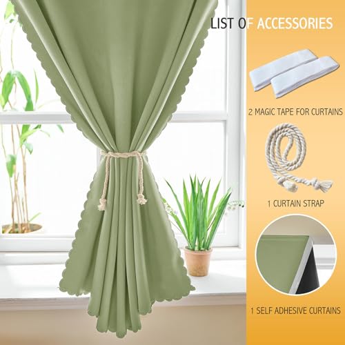 Jilron 100% Blackout Adhesive Curtain, No-Drill Blinds, Sage Green 35x48