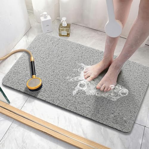 Asvin Non-Slip Loofah Shower Mat, Quick-Dry PVC Bath Mat, 24x16 Inch, Grey